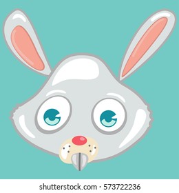 Cute animal vector cartoon. Rabbit face isolated on blue background.