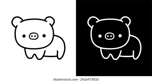CUTE ANIMAL VECTOR DESIGN PIG BLACK AND WHITE COLOR 