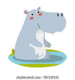 Cute Animal Vector illustration. Fun zoo. Illustration of cute Hippopotamus.