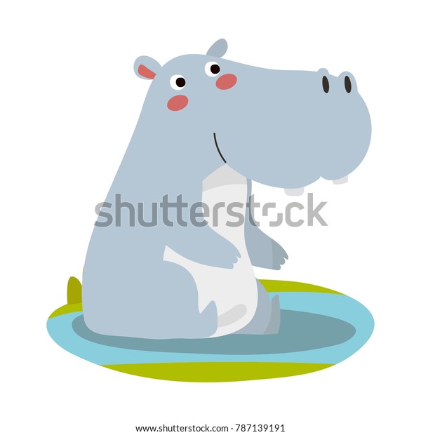 Cute Animal Vector illustration. Fun zoo.\
Illustration of cute\
Hippopotamus.