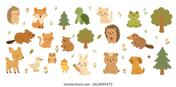 Cute Animal Vector illustration Icon Set isolated on a white background