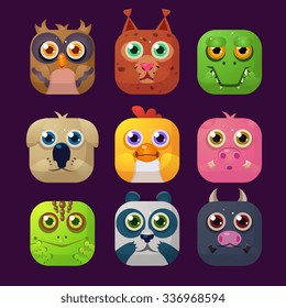 Cute Animal Vector illustration Icon Collection in squares