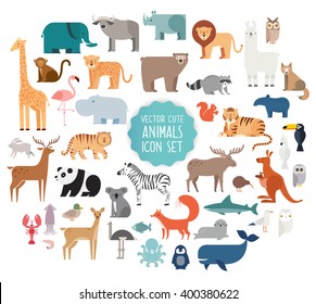 Cute Animal Vector illustration Icon Set isolated on a white background. 