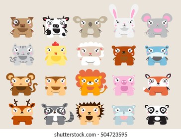 cute animal vector illustration icon set