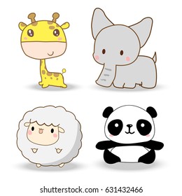 Cute Animal Vector illustration Icon Set isolated on a white background.