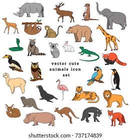 Cute Animal Vector illustration Icon Set isolated on a white background.