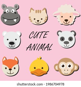 Cute animal vector illustration with pink background