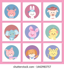 cute animal vector illustration set bundle