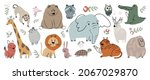 Cute animal vector set. Hand drawn characters.Vector illustration