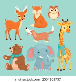 Cute animal vector set, zoo collection