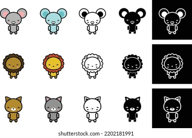 cute animal vectors like mouse, lion and cat