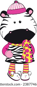 cute animal with warm clothes, scarf, slippers and cap, colorful, the little zebra, monkey, cat, sheep, rabit, bunny is beautiful. Background transparent