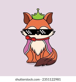 Cute Animal wearing Crown and thug glasses vector illustration