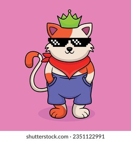 Cute Animal wearing Crown and thug glasses vector illustration