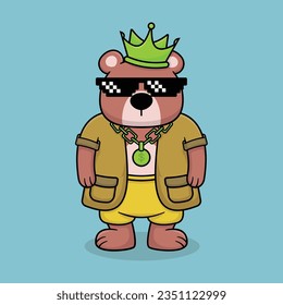 Cute Animal wearing Crown and thug glasses vector illustration