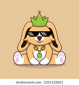 Cute Animal wearing Crown and thug glasses vector illustration