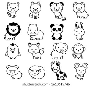 Cute Animal Face Icon Line Illustration Stock Vector (Royalty Free ...