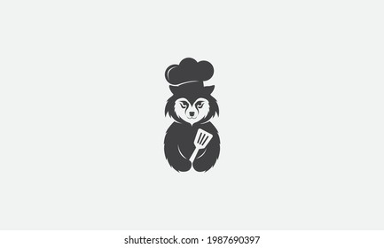 cute animal wolf with chef logo symbol icon vector graphic design illustration