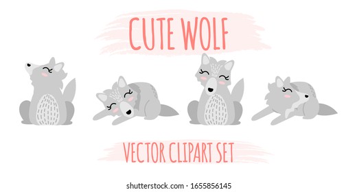 CUTE ANIMAL WOLF DOODLE CARTOON VECTOR 