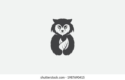 süßer Tierwolf mit Logo-Symbol für das Blatt, Vektorgrafik-Design