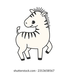 Cute animal zebra. Vector illustration. The cartoon character is hand drawn and isolated on a white background.