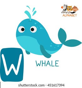 Cute Animal Zoo Alphabet. Letter W for Whale. Fun teaching aids for Kids