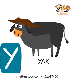 Cute Animal Zoo Alphabet. Letter Y for Yak. Fun teaching aids for Kids
