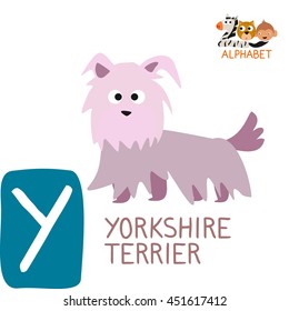 Cute Animal Zoo Alphabet. Letter Y for Yorkshire Terrier. Fun teaching aids for Kids