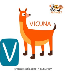 Cute Animal Zoo Alphabet. Letter V for Vicuna. Fun teaching aids for Kids