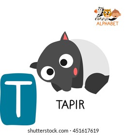 Cute Animal Zoo Alphabet. Letter T for Tapir. Fun teaching aids for Kids