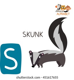 Cute Animal Zoo Alphabet. Letter S for Skunk. Fun teaching aids for Kids