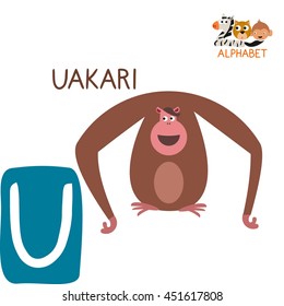 Cute Animal Zoo Alphabet. Letter U for Uakari. Fun teaching aids for Kids