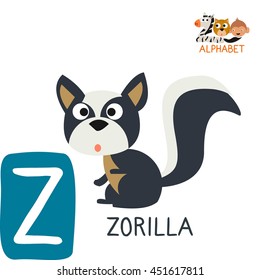 Cute Animal Zoo Alphabet. Letter Z for Zorilla. Fun teaching aids for Kids