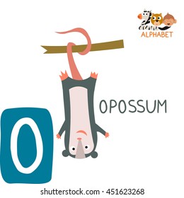 Cute Animal Zoo Alphabet. Letter O for Opossum. Fun teaching aids for Kids