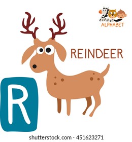 Cute Animal Zoo Alphabet. Letter R foe Reindeer. Fun teaching aids for Kids