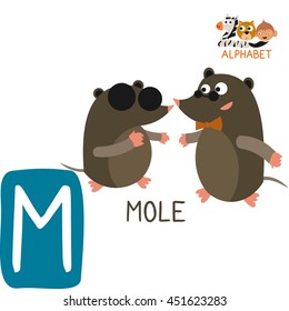 Cute Animal Zoo Alphabet. Letter M for Mole. Fun teaching aids for Kids