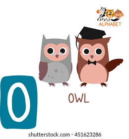 Cute Animal Zoo Alphabet. Letter O for Owl. Fun teaching aids for Kids