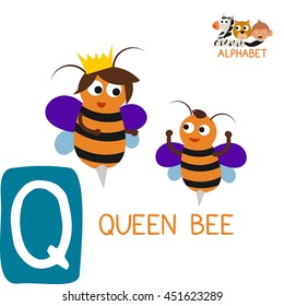 Cute Animal Zoo Alphabet. Letter Q for Queen Bee. Fun teaching aids for Kids