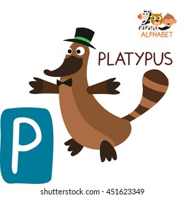 Cute Animal Zoo Alphabet. Letter P for Platypus. Fun teaching aids for Kids