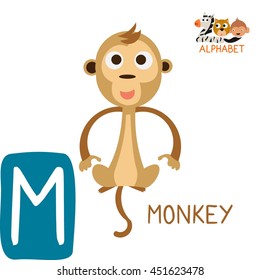 Cute Animal Zoo Alphabet. Letter M for Monkey. Fun teaching aids for Kids
