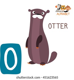 Cute Animal Zoo Alphabet. Letter O for Otter. Fun teaching aids for Kids