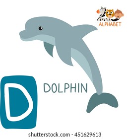 Cute Animal Zoo Alphabet. Letter D for Dolphin. Fun teaching aids for Kids