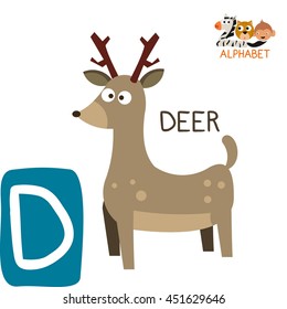 Cute Animal Zoo Alphabet. Letter D for Deer. Fun teaching aids for Kids