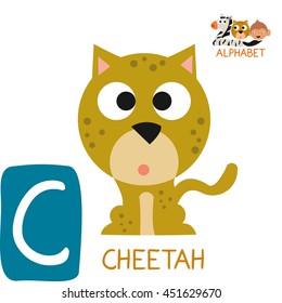 Cute Animal Zoo Alphabet. Letter C for Cheetah. Fun teaching aids for Kids
