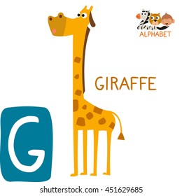 Cute Animal Zoo Alphabet. Letter G for Giraffe. Fun teaching aids for Kids