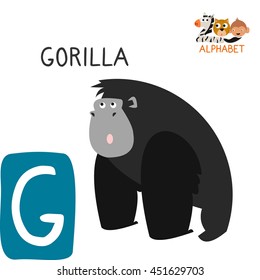 Cute Animal Zoo Alphabet. Letter G for Gorilla. Fun teaching aids for Kids