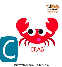 Cute Animal Zoo Alphabet. Letter C for Crab. Fun teaching aids for Kids