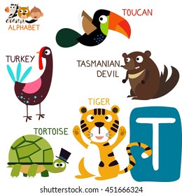 Cute Animal Zoo Alphabet Letter T Stock Vector (Royalty Free) 451666324 ...