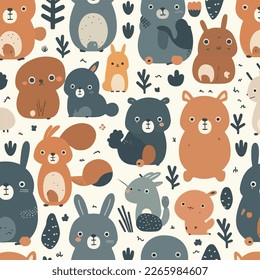 Cute animale seamless pattern flat illustration