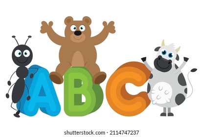 Cute animals and abc letter